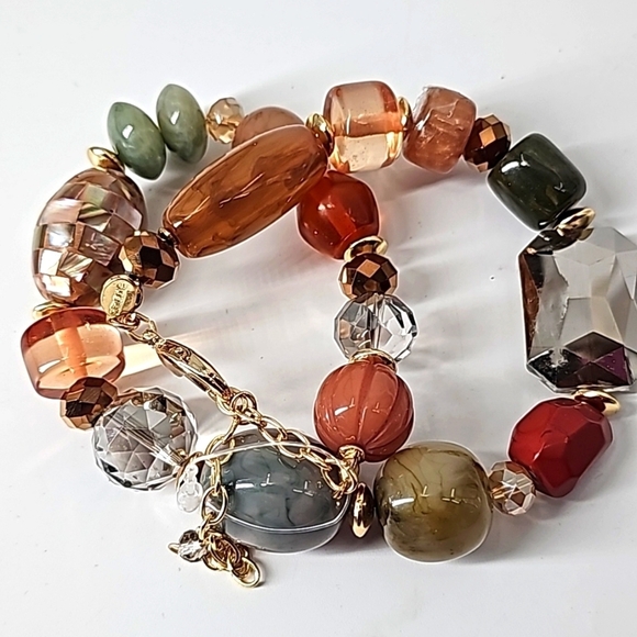 Chico's Orange Sage Gold Tone Stones & Baubles Necklace - Picture 11 of 14